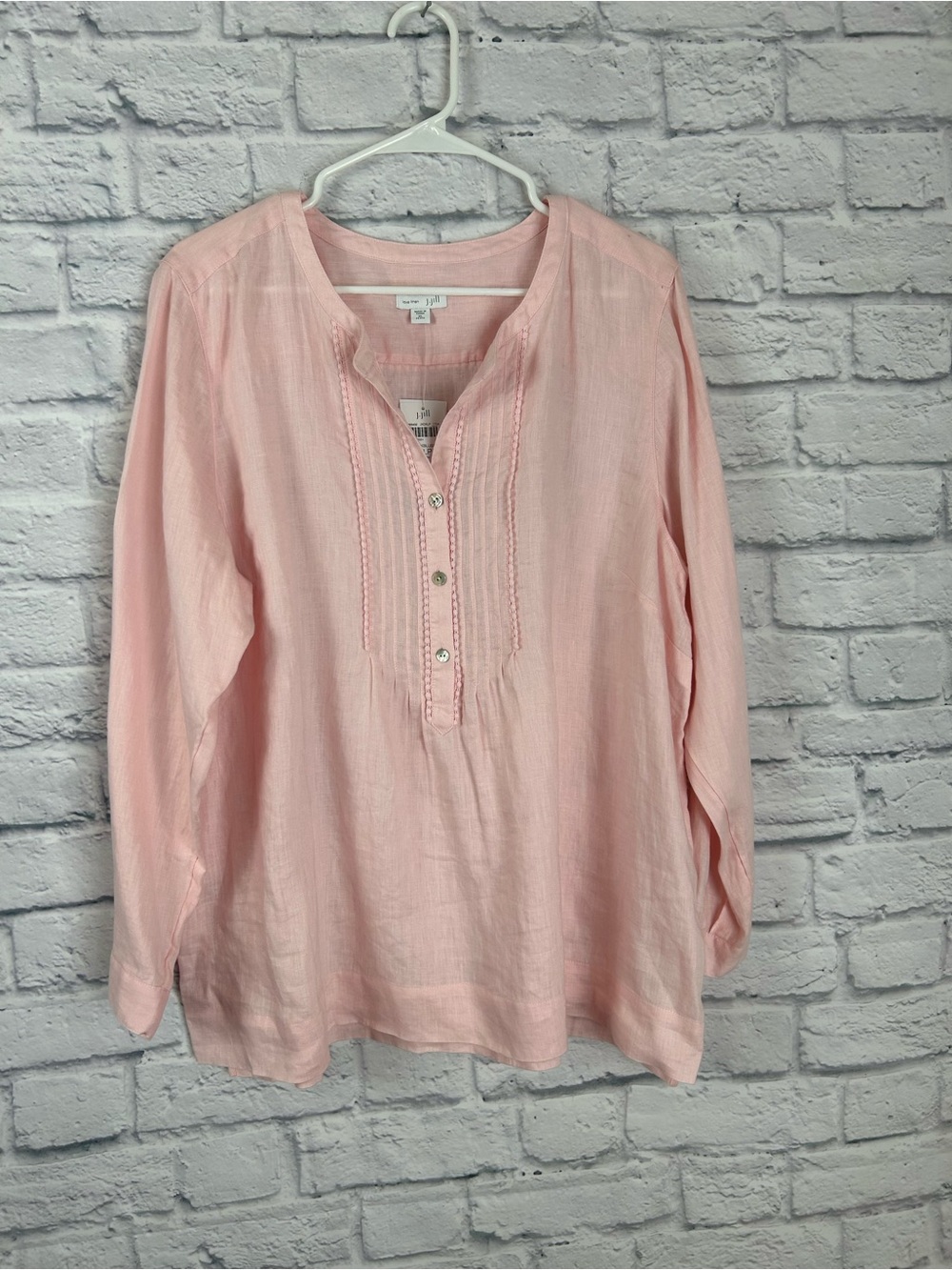 J.Jill Love Linen Pink Blush Tunic Top XL Petite NWT Pintuck Button $89